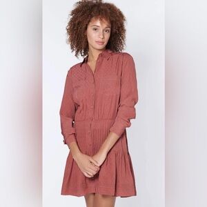 Veronica Beard Rory Pintucked & Flounced Textured Silk A-line Dress in Currant